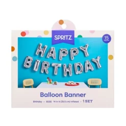 "Happy Birthday" Foil Balloon Banner Silver - Spritz™"