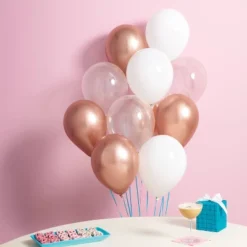 20ct 12" Metallic Balloon Rose Gold And White - Spritz™