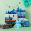 XLarge "Happy Birthday" Script Blue - Spritz™: Multicolor Typography Gift Bag, 19.25" Height, 16" Width, Birthday Event