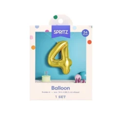34" Number 4 Foil Balloon - Spritz™: Gold Birthday Decoration, Solid Pattern, All Ages