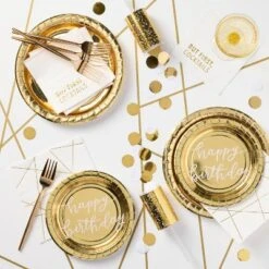 20ct Gold Metallic Happy Birthday Snack Plates - Spritz™