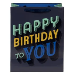 Medium 'Happy Birthday To You' Gift Bag Black/Gray - Spritz™: Paper Party Bag, Typography Pattern, 12.75" Height