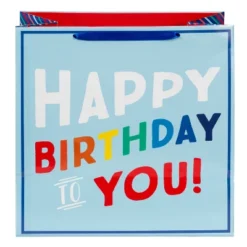 Square Birthday Gift Bag Blue - Spritz™: Large Multicolor Typography For Boys