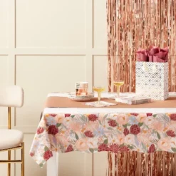Rose Gold Floral Border Printed Table Cover 1ct - Spritz™