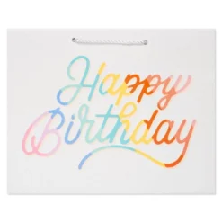 Small "Happy Birthday" Bag White - Spritz™: Multicolor Rainbow Paper Gift Bag, 9.75" X 7.75" X 4", Birthday Party