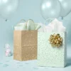 Gold Foil Specks Brown Small Gift Bag - Spritz™: Paper, 9.75" H, 7.75" W, 4.75" D, Striped Pattern, All Occasions -Bakerross Store GUEST f4a61267 0381 4155 8038 6d9a2b282a68